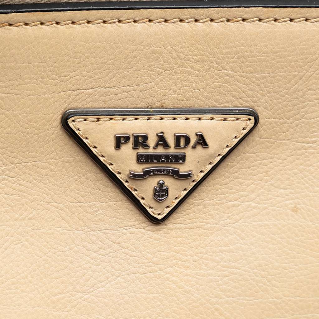 Prada Glace Calf Twin Pocket Double Handle Satchel Beige Leather Very good condition - Box View