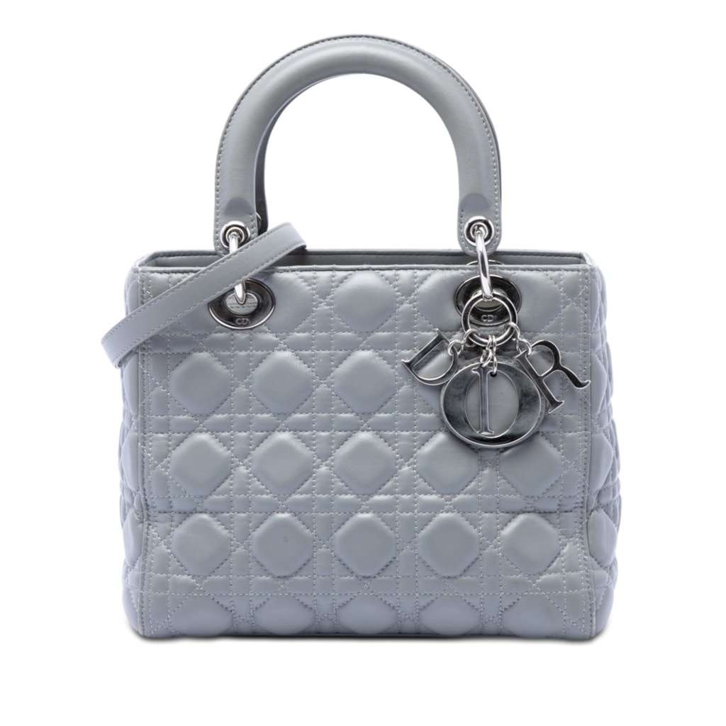 Dior Medium Metallic Lambskin Cannage Lady Dior MultiColor Leather Very good condition - Front View