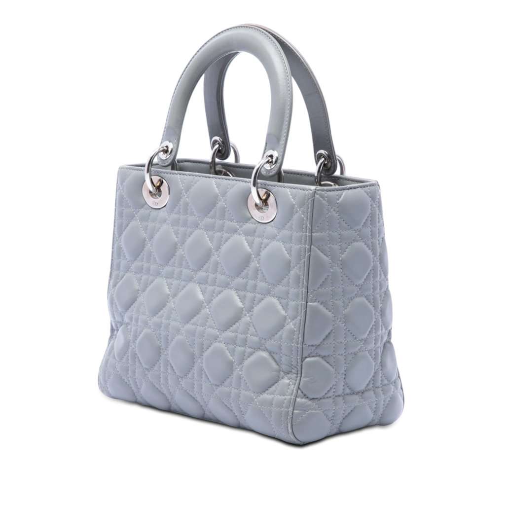 Dior Medium Metallic Lambskin Cannage Lady Dior MultiColor Leather Very good condition - Back View