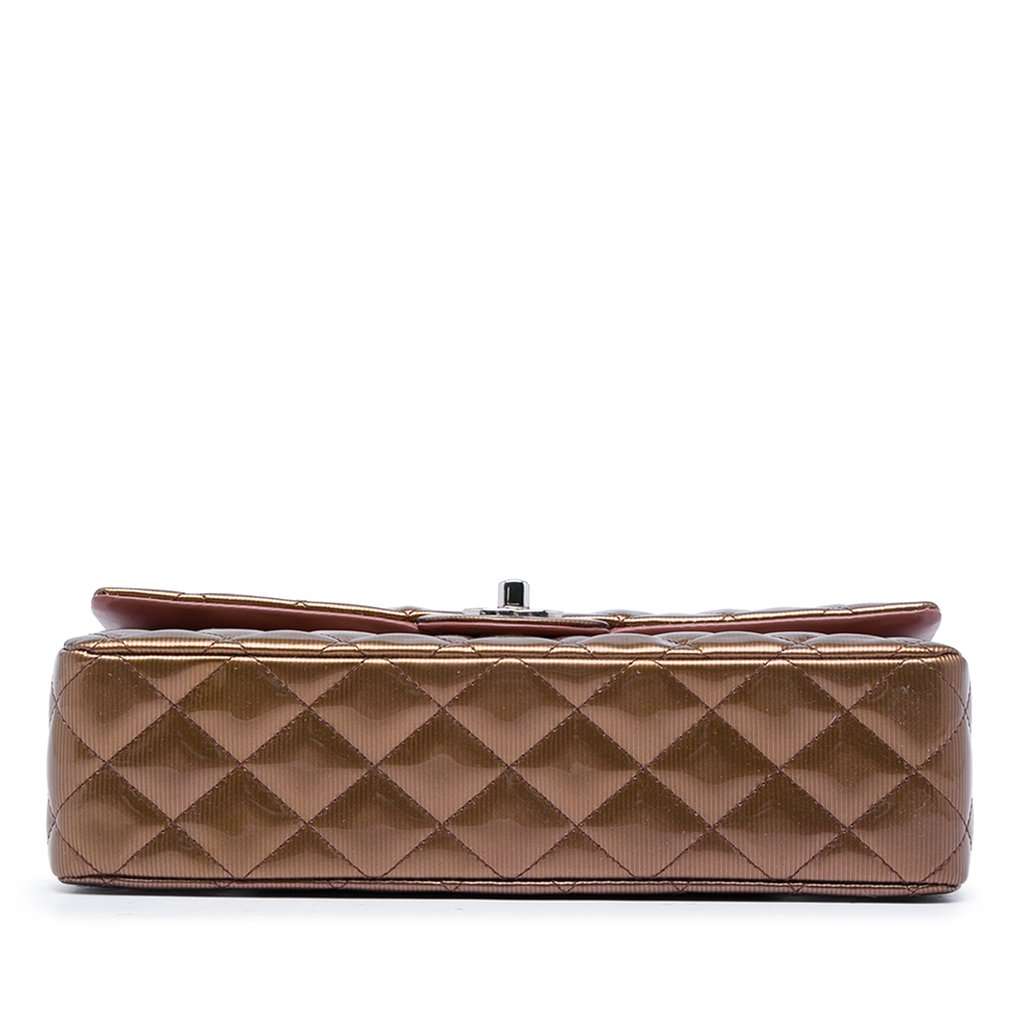 Chanel Medium Classic Striated Patent Double Flap Brown Leather Very good condition - Inside View