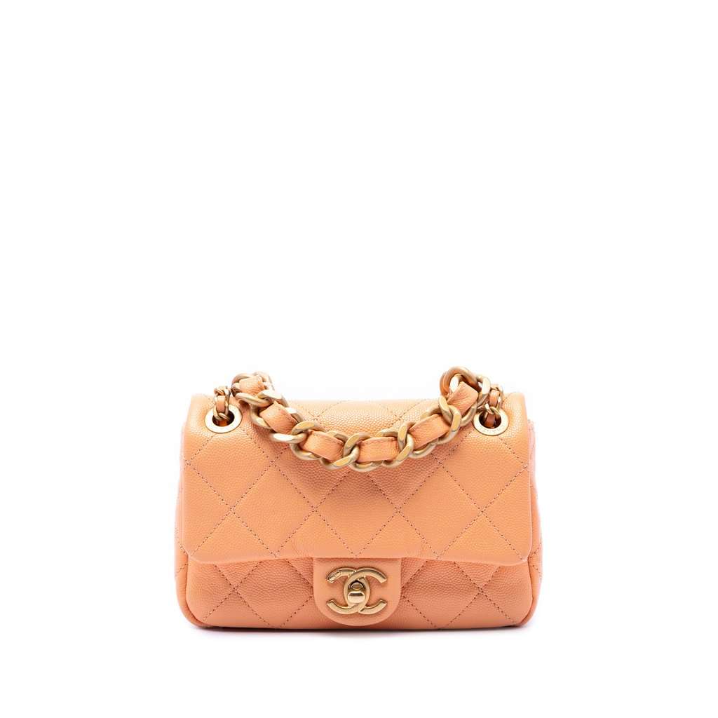 Chanel Mini CC Quilted Caviar Single Flap Orange Leather Very good - Front View