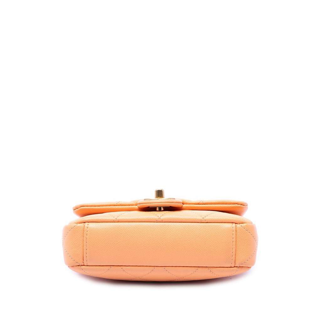 Chanel Mini CC Quilted Caviar Single Flap Orange Leather Very good - Inside View