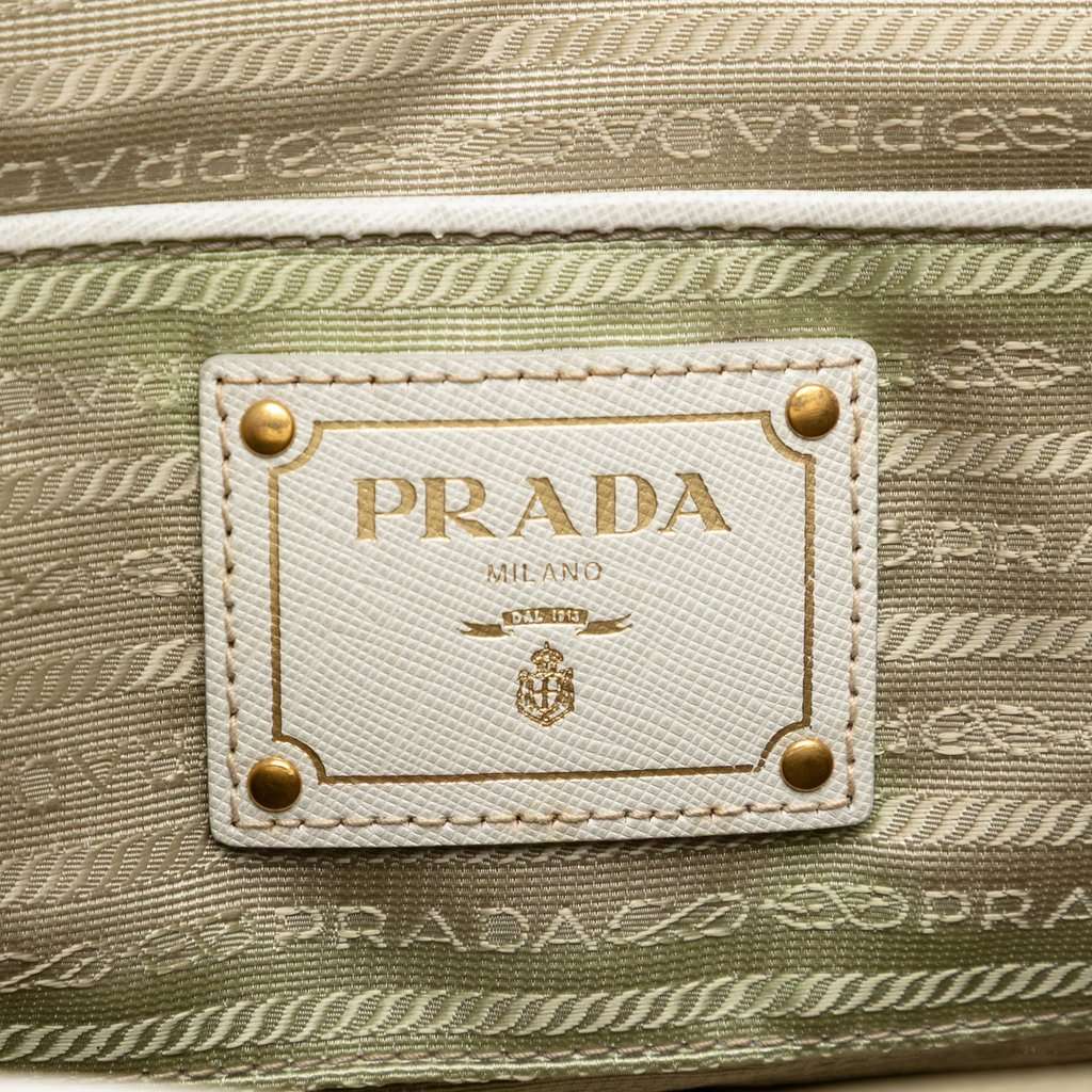Prada Saffiano Trimmed Canvas Canapa Satchel Beige Very good condition - Box View