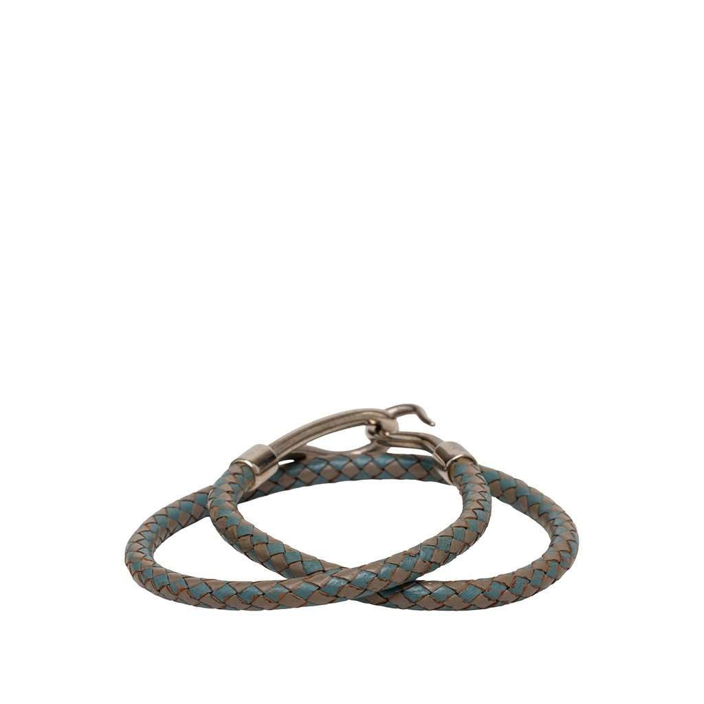 Hermès Palladium Plated and Woven Leather Jumbo Hook Double Tour Bracelet Grey Leather Very good - Inside View
