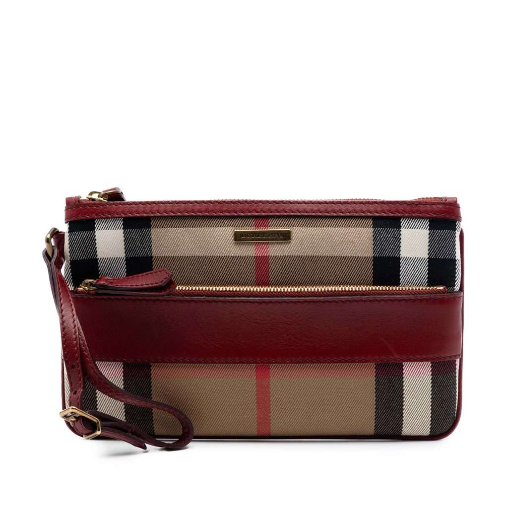 Burberry House Check Canvas Wristlet Clutch Brown Very good condition - Front View