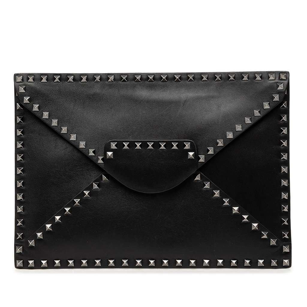 Valentino Leather Rockstud Untitled Envelope Clutch Black Leather Very good - Front View