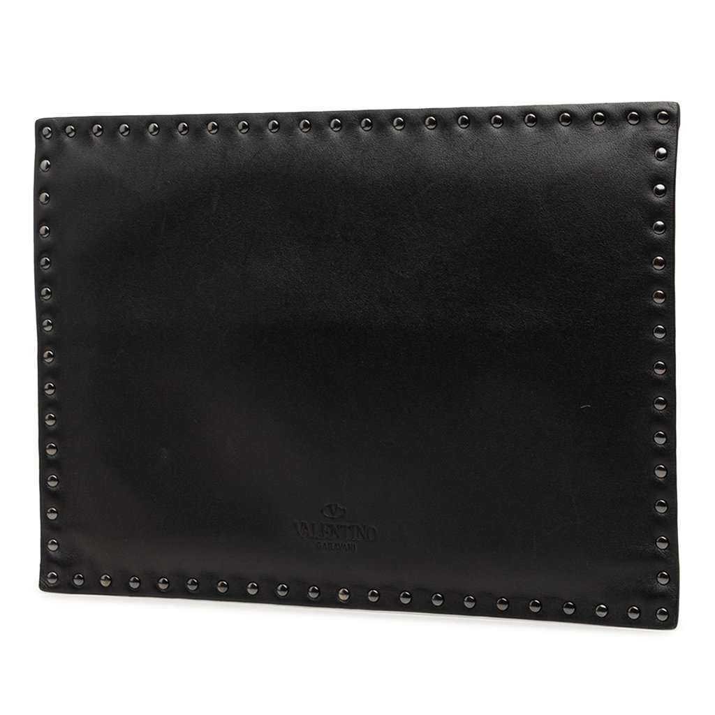 Valentino Leather Rockstud Untitled Envelope Clutch Black Leather Very good - Back View