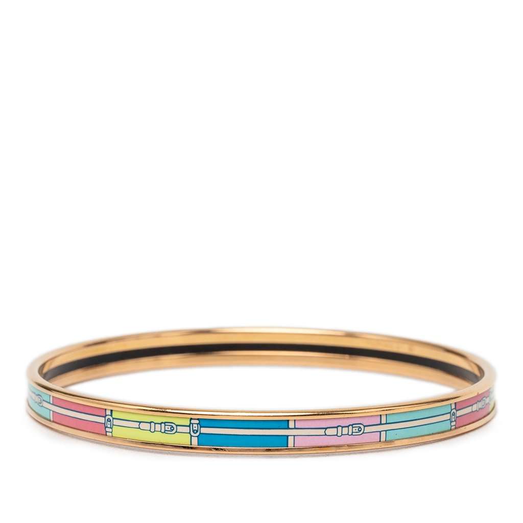 Hermès Extra Narrow Printed Enamel Uni Bangle Gold Metal Very good condition - Back View