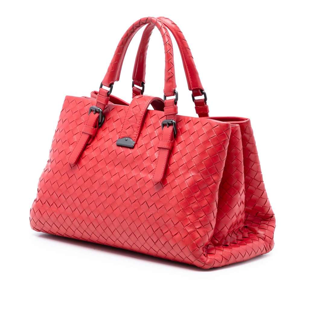 Bottega Veneta Small Nappa Intrecciato Roma Satchel Red Leather Very good condition - Back View
