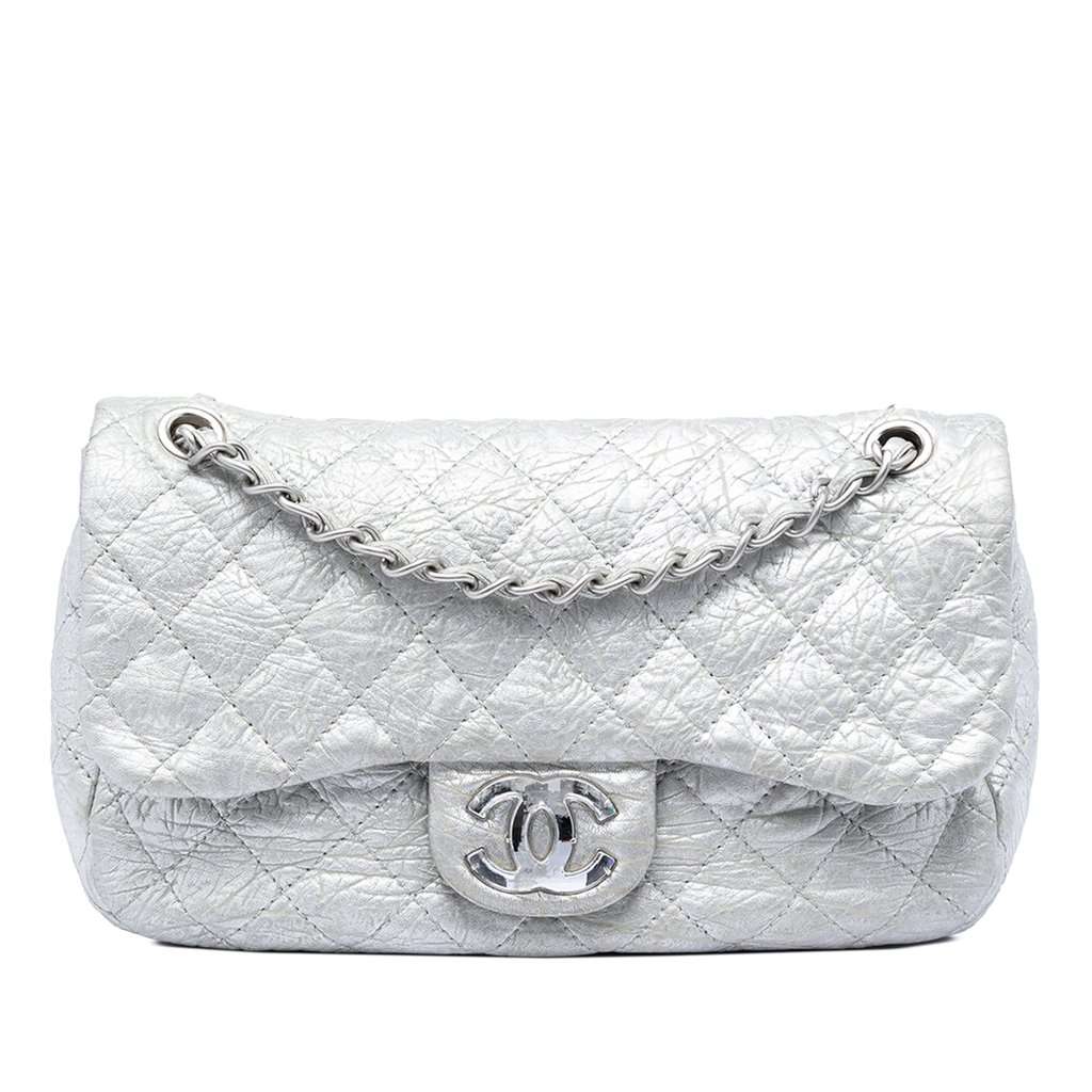 Chanel Medium Calfskin Ice Cube On the Rocks Flap Silver Leather Very good - Front View