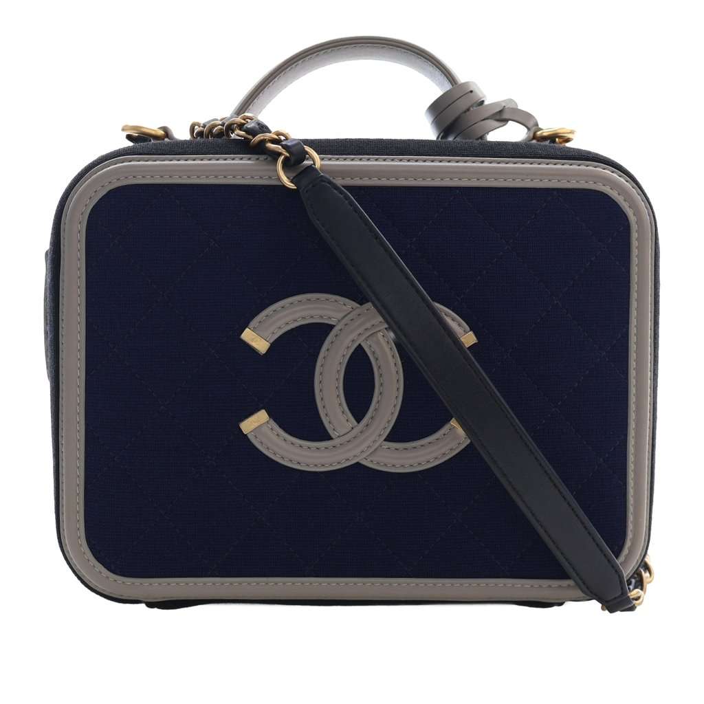 Chanel Medium Tricolor Jersey CC Filigree Vanity Case Blue Very good condition - Front View