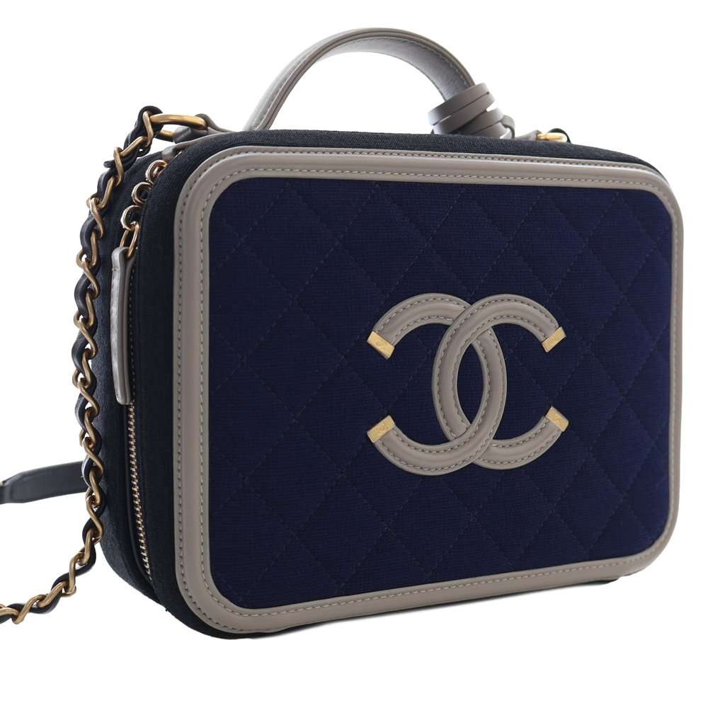 Chanel Medium Tricolor Jersey CC Filigree Vanity Case Blue Very good condition - Back View