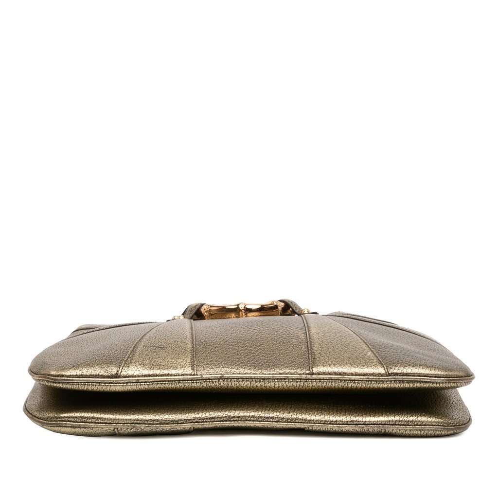 Gucci Metallic Calfskin Bamboo Ring Chain Shoulder Bag Gold Leather Very good condition - Inside View