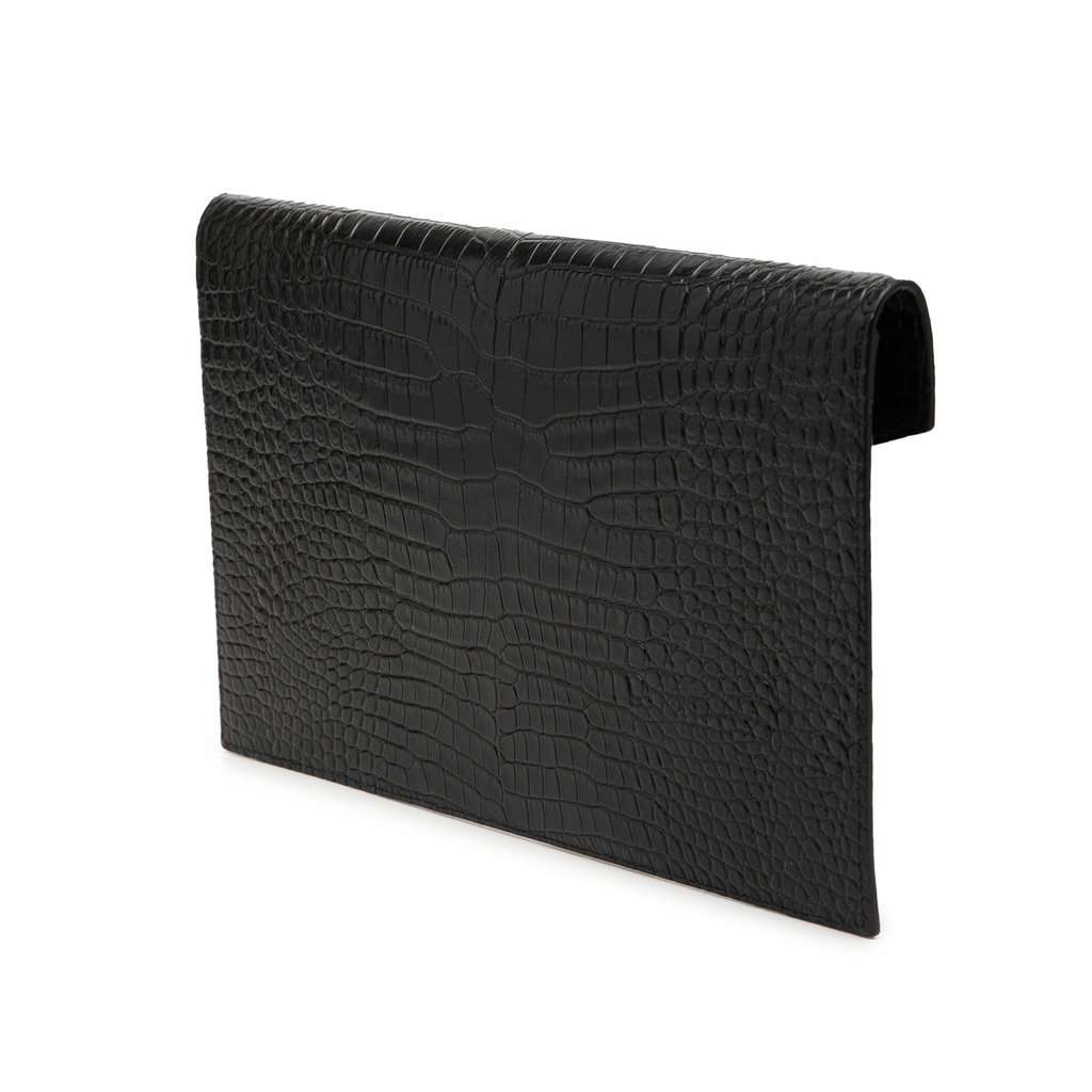Saint Laurent Croc Embossed Leather Uptown Pouch Black Leather Very good condition - Back View