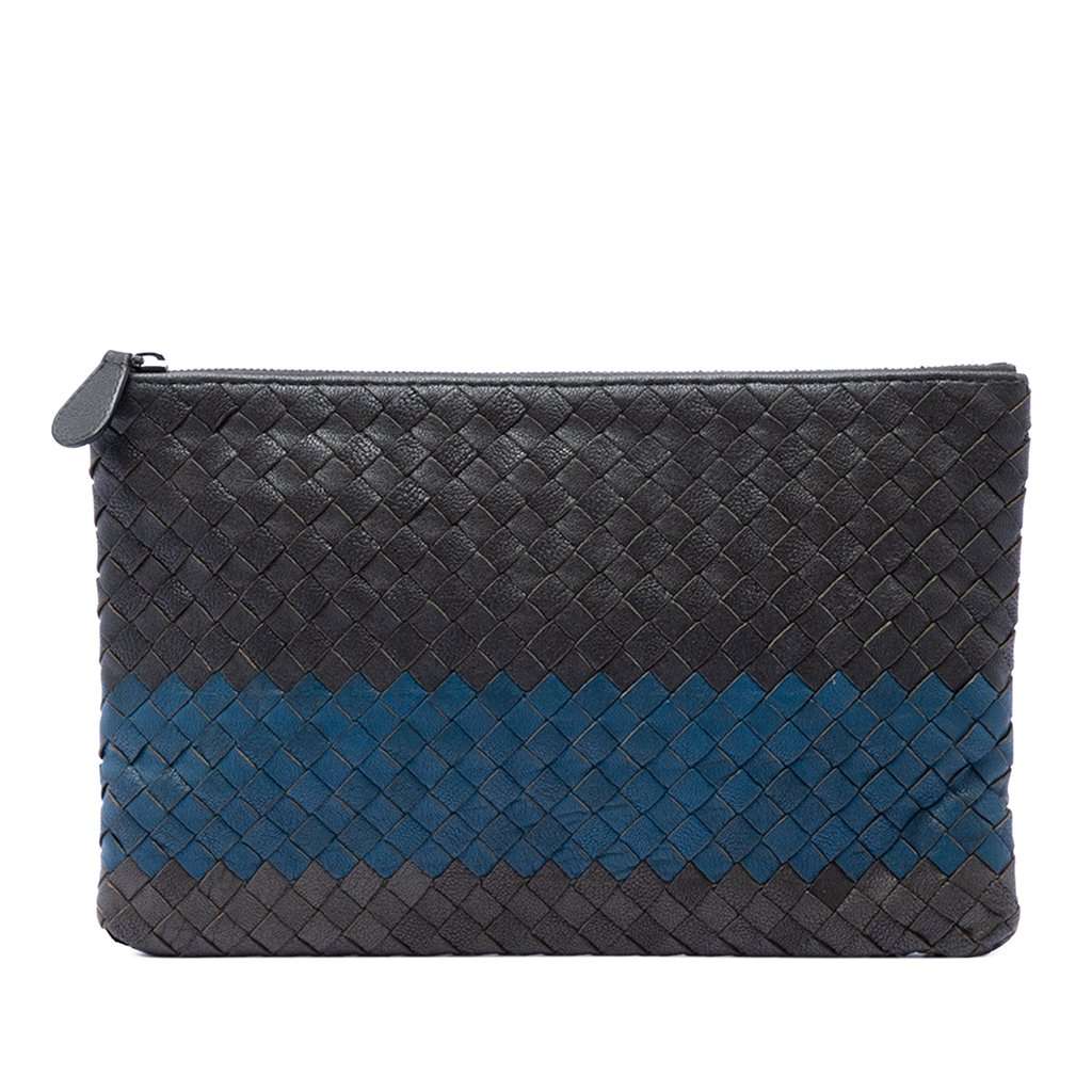 Bottega Veneta Tricolor Nappa Intrecciato Clutch Black Leather Very good condition - Front View