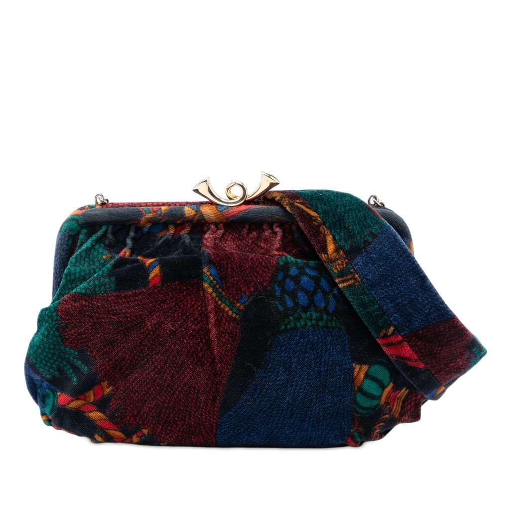 Bottega Veneta Printed Velvet Frame Shoulder Bag MultiColor Very good condition - Front View