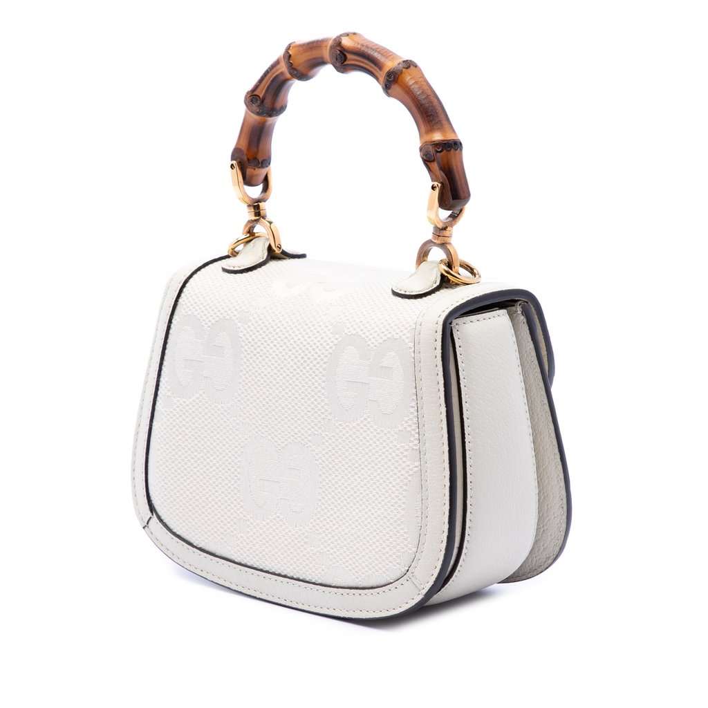Gucci Mini Jumbo GG Canvas 1947 Web Bamboo Top Handle Bag Beige Very good condition - Back View