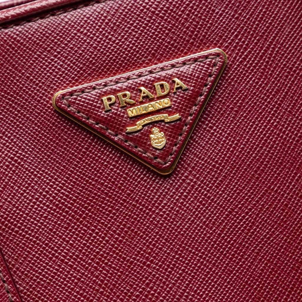 Prada Medium Saffiano Lux Open Promenade Satchel Red Leather Very good condition - Box View