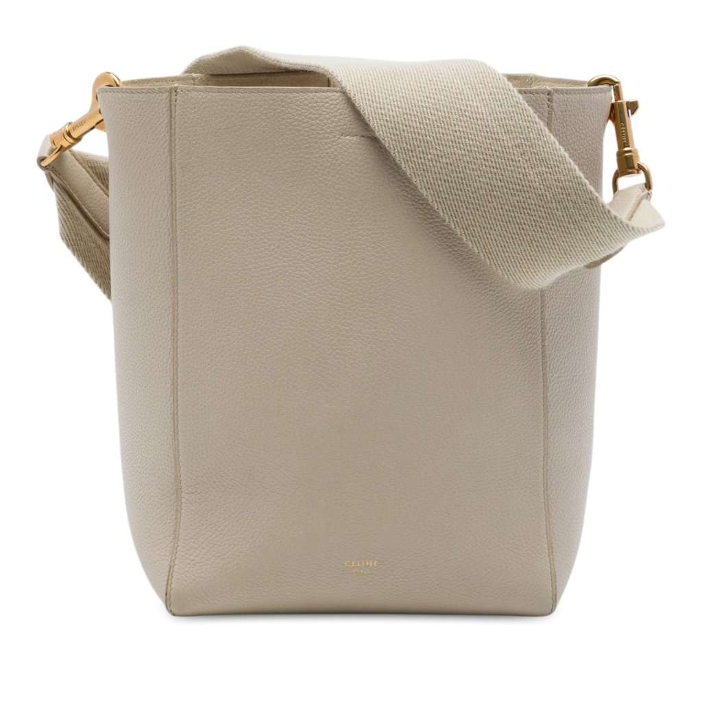 Celine Small Soft Grained Calfskin Seau Sangle Bucket Bag Brown Leather Very good - Front View