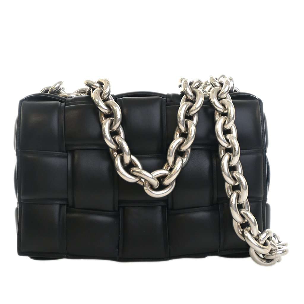Bottega Veneta Nappa Intrecciato Padded Chain Cassette Satchel Black Leather Very good - Front View