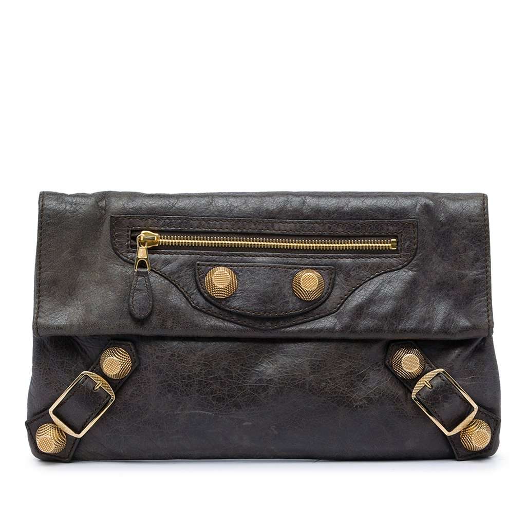 Balenciaga Lambskin Motocross Giant 21 Envelope Clutch Brown Leather Very good - Front View