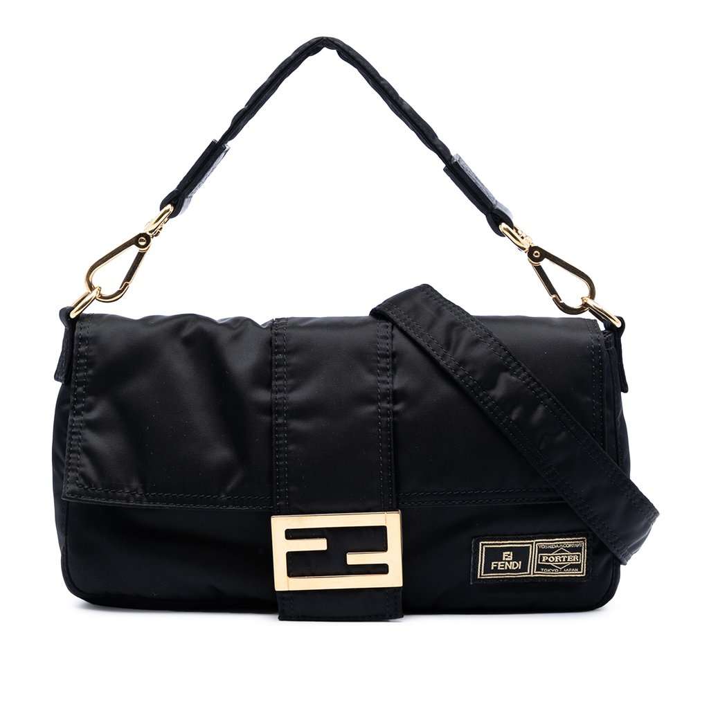 Fendi Porter Yoshida Nylon Convertible Baguette Satchel Black Very good condition - Front View