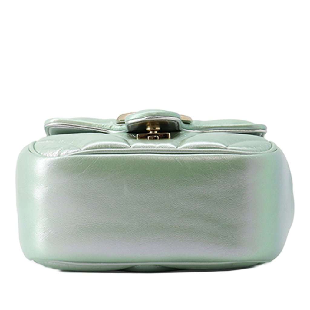 Gucci Mini GG Marmont Matelasse Iridescent Calfskin Flap Crossbody Green Leather Very good condition - Inside View