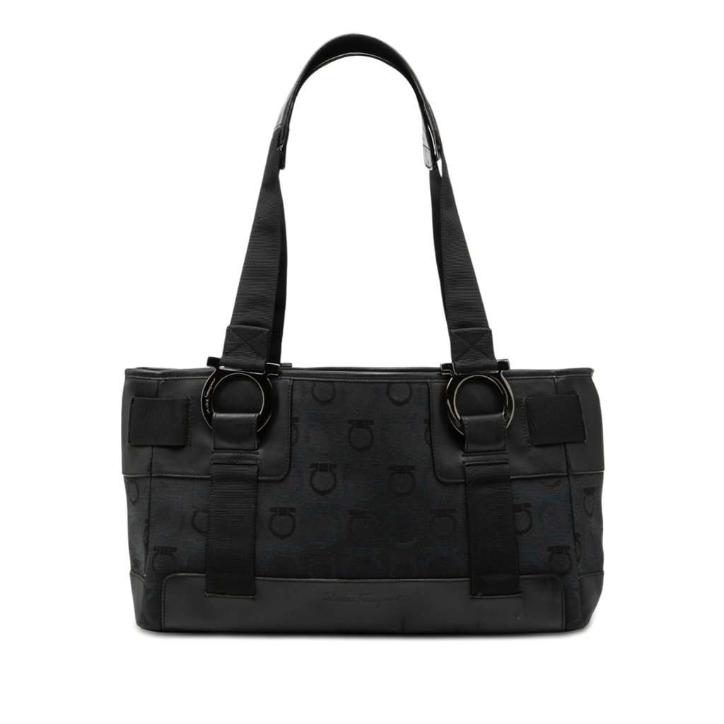 Ferragamo Gancini Canvas Tote Black Very good condition - Front View