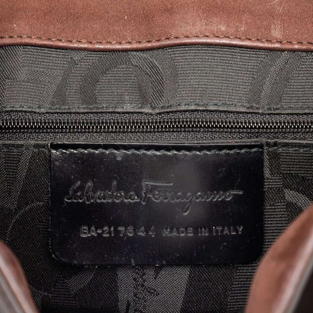 Salvatore Ferragamo Leather Vara Bow Buckle Shoulder Bag Brown Leather Very good condition - Box View