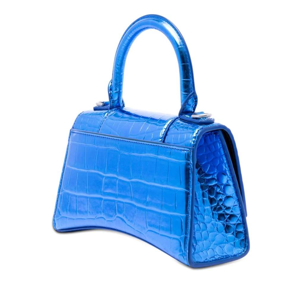 Balenciaga Metallic Calfskin Croc Embossed Hourglass Satchel XS Blue Leather Very good - Back View