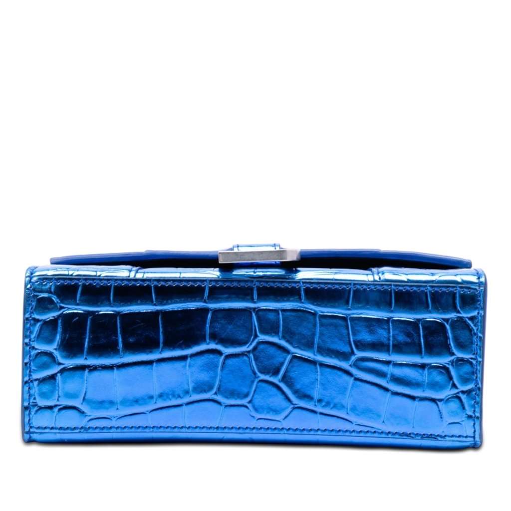 Balenciaga Metallic Calfskin Croc Embossed Hourglass Satchel XS Blue Leather Very good - Inside View