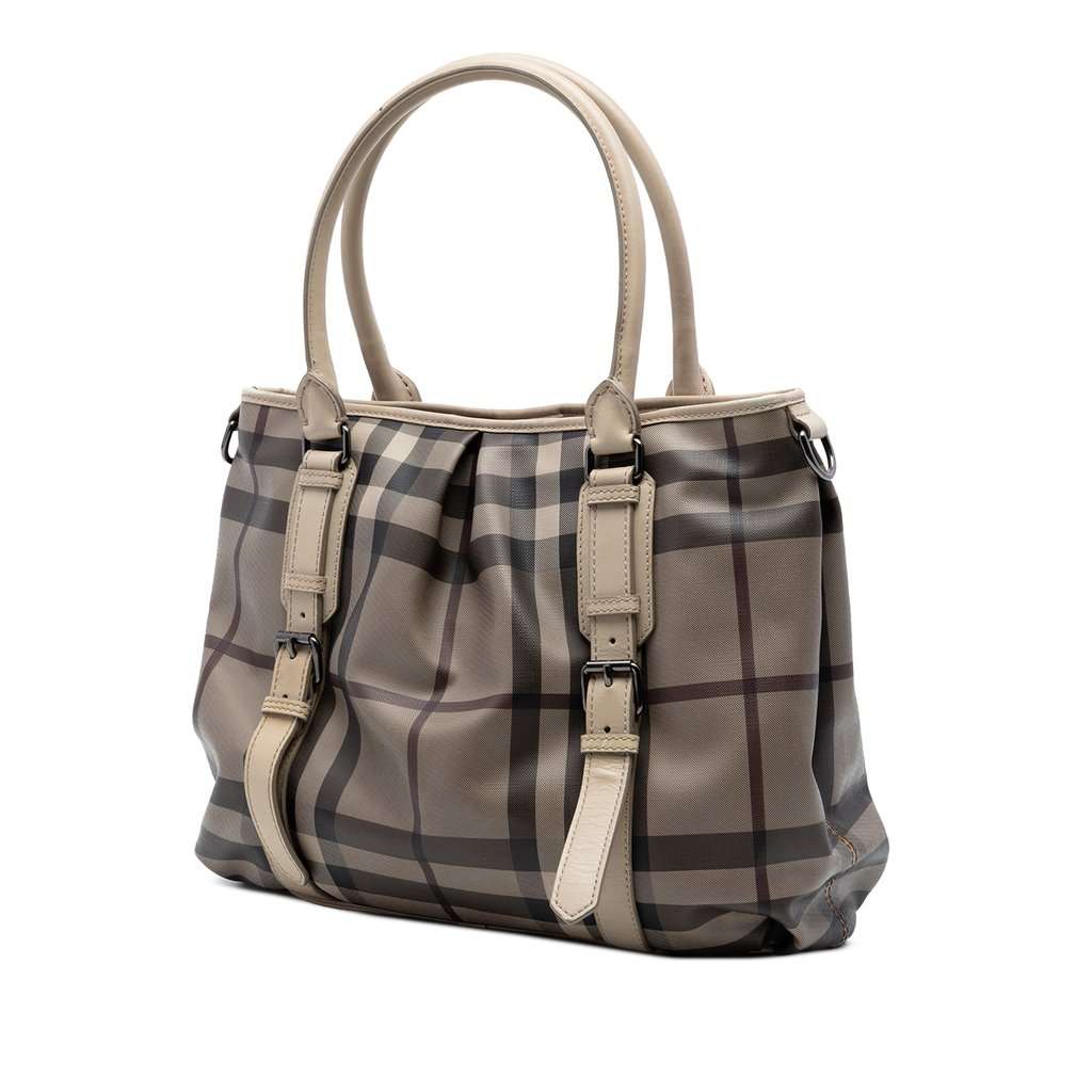 Burberry Smoked Check Coated Canvas Satchel Beige Very good condition - Back View