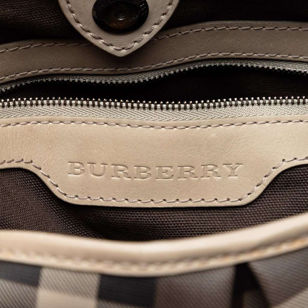 Burberry Smoked Check Coated Canvas Satchel Beige Very good condition - Box View