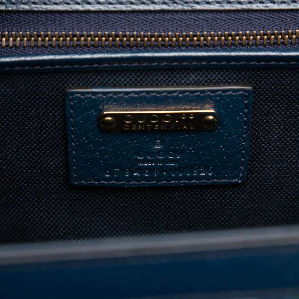 Gucci 100th Anniversary Medium GG Coated Canvas Kaleidoscope 1947 Bamboo Top Handle Bag Blue Very good condition - Box View