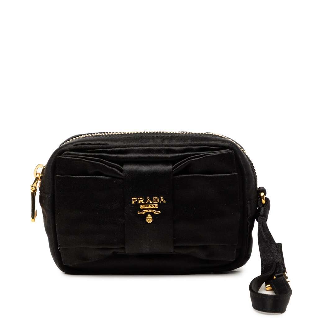 Prada Raso Fiocco Bow Pouch Black Very good - Front View