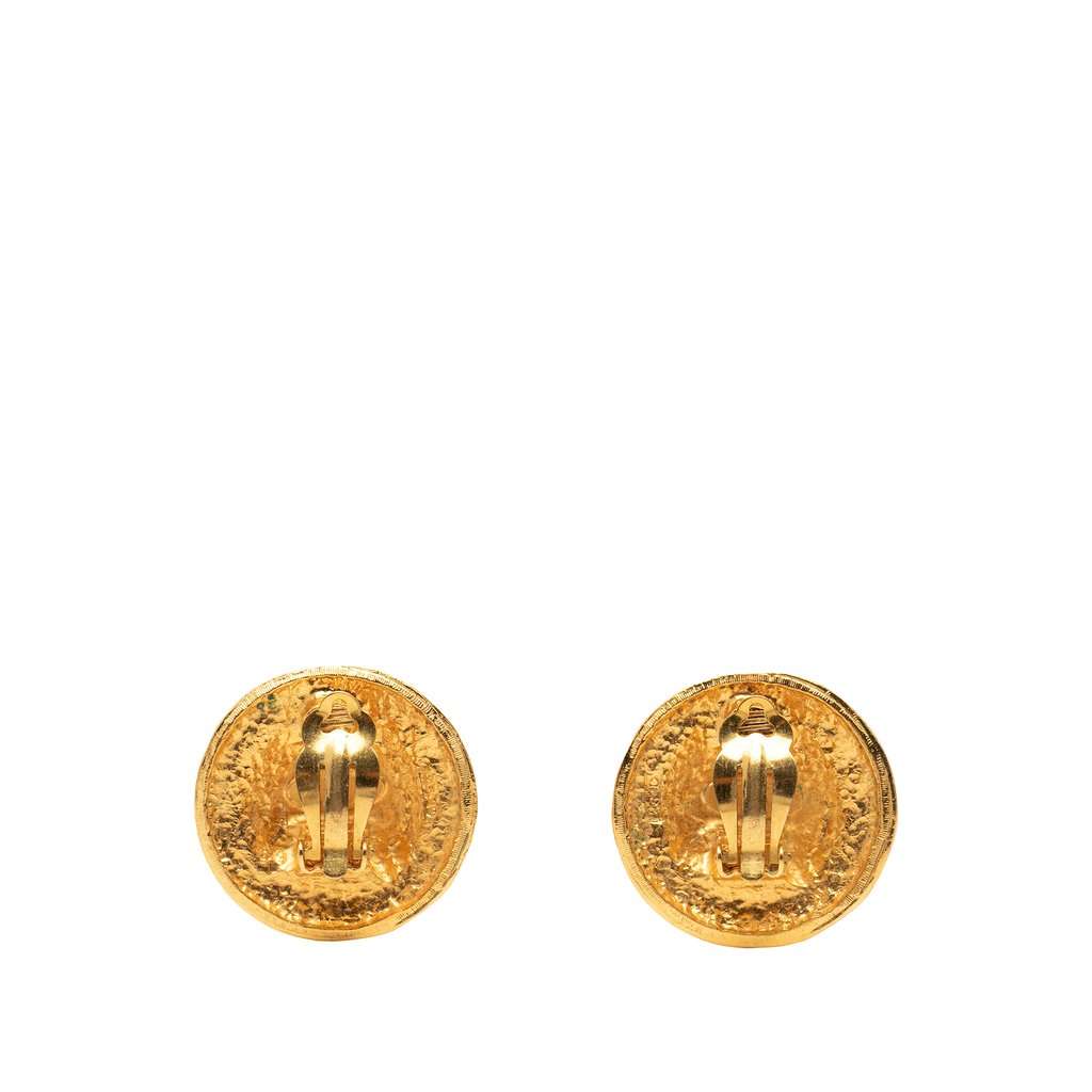 Chanel CC Gold Plated Crest Round Clip On Earrings Gold Metal Very good condition - Back View