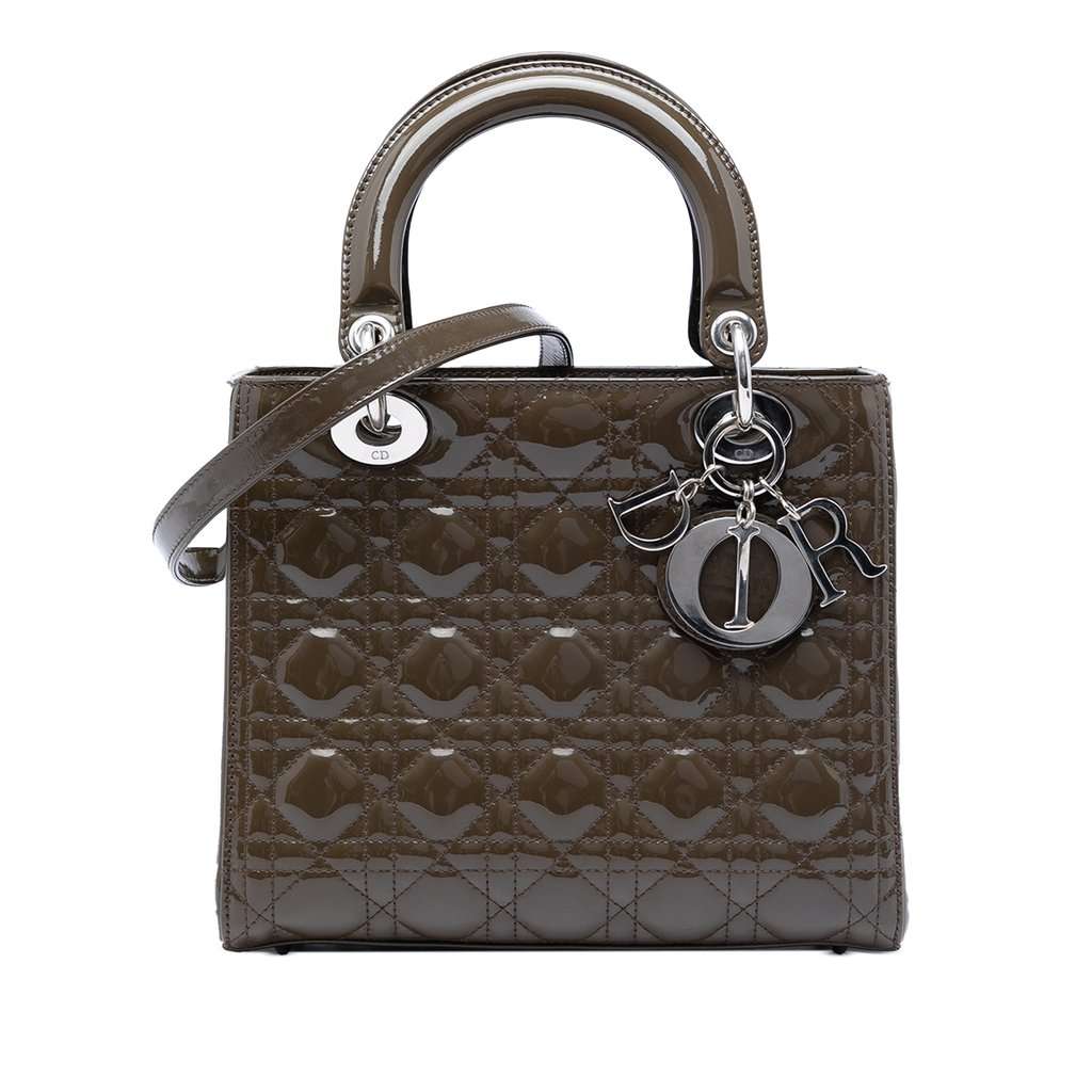 Dior Medium Patent Cannage Lady Dior Brown Leather Very good condition - Front View