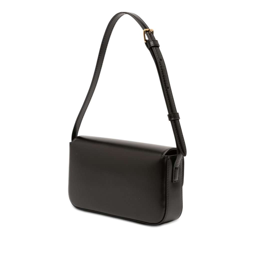 Celine Shiny Calfskin Triomphe Claude Shoulder Bag Black Leather Never worn - Back View