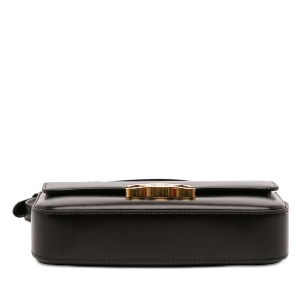 Celine Shiny Calfskin Triomphe Claude Shoulder Bag Black Leather Never worn - Inside View