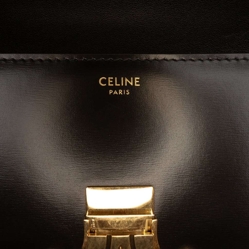 Celine Shiny Calfskin Triomphe Claude Shoulder Bag Black Leather Never worn - Box View