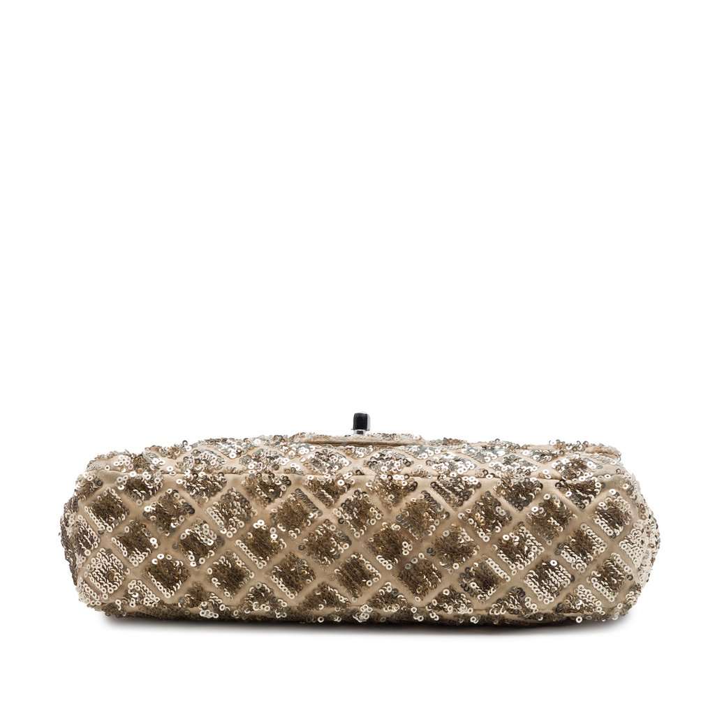 Chanel CC Quilted Sequin Embellished Satin Flap Beige Very good - Inside View