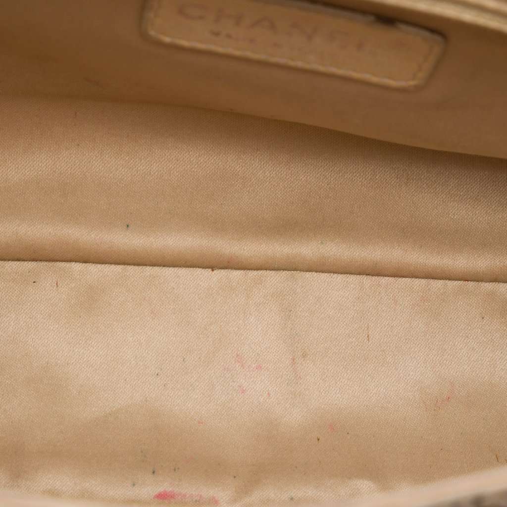 Chanel CC Quilted Sequin Embellished Satin Flap Beige Very good - Model View