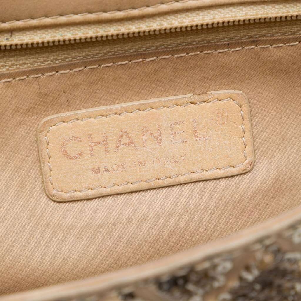 Chanel CC Quilted Sequin Embellished Satin Flap Beige Very good - Box View