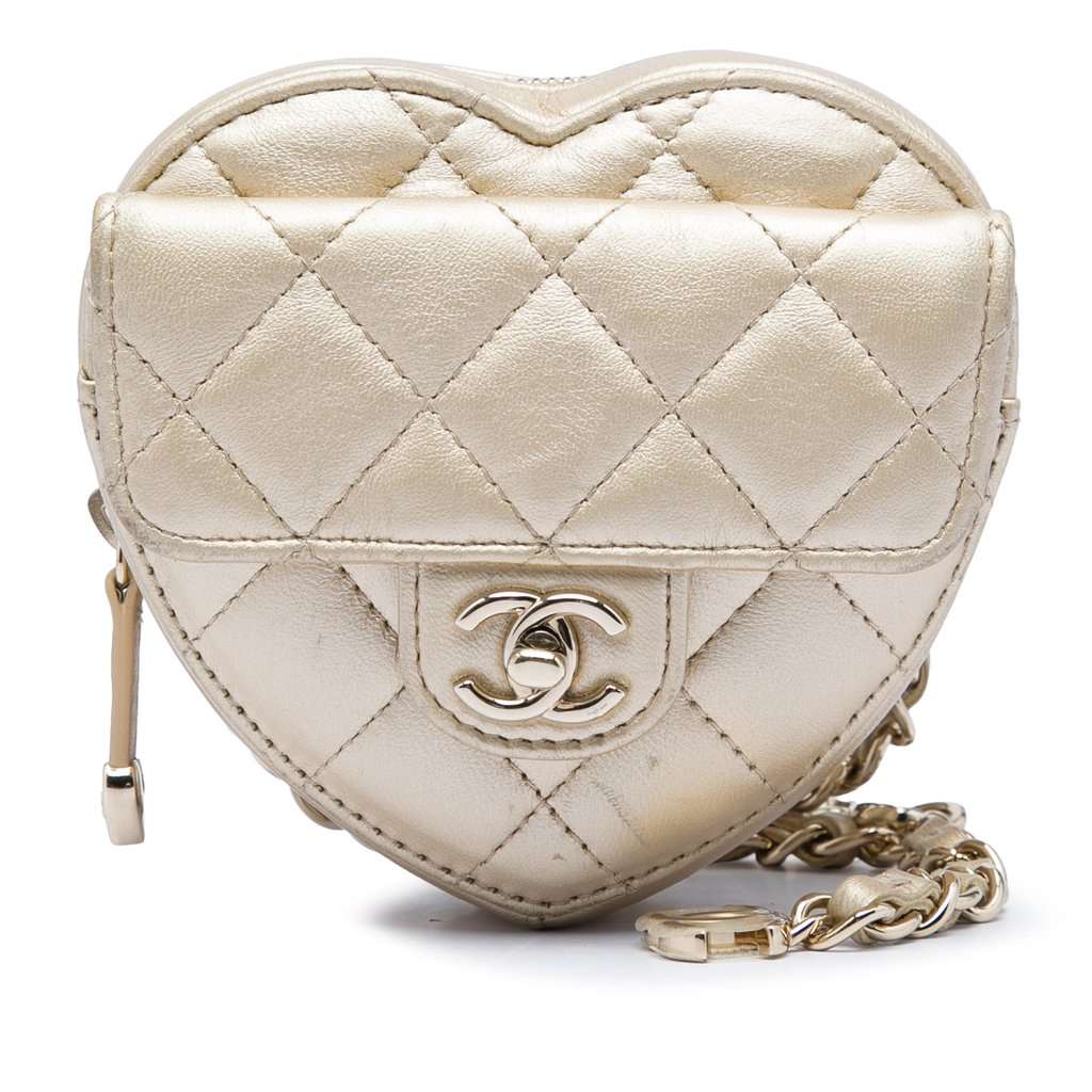 Chanel Mini Metallic Lambskin CC in Love Heart Belt Bag Gold Leather Very good - Front View