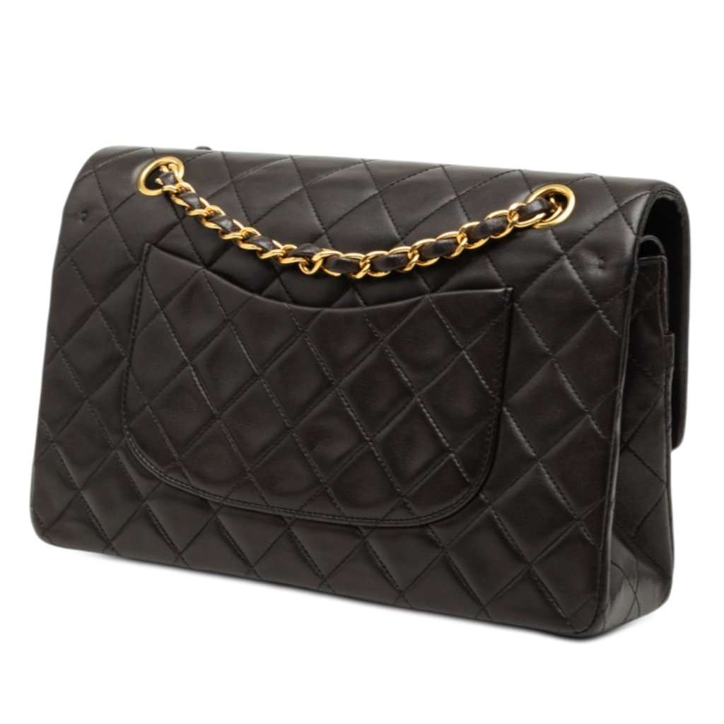 Chanel Medium Classic Lambskin Double Flap Black Leather Very good - Back View