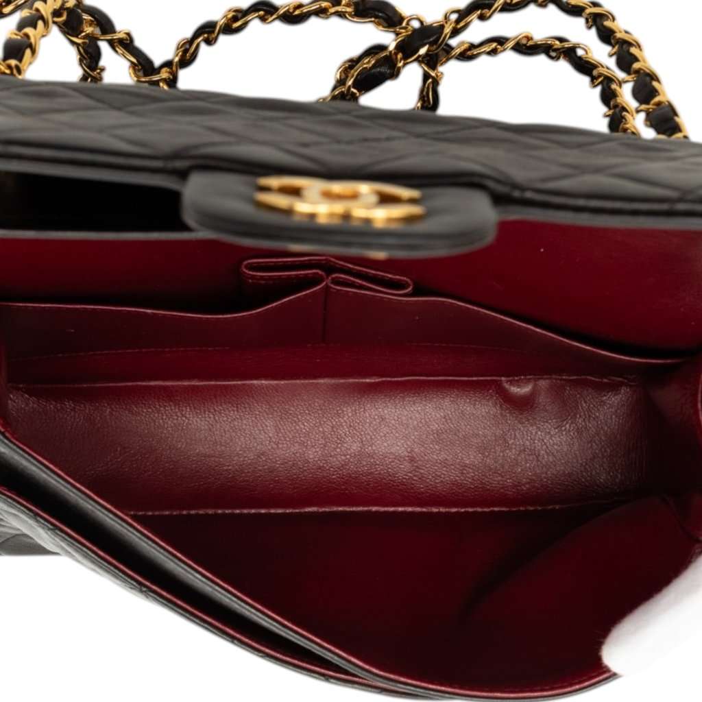 Chanel Medium Classic Lambskin Double Flap Black Leather Very good - Model View
