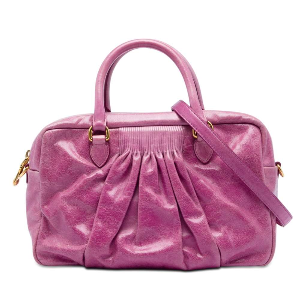 Miu Miu Vitello Lux Shirring Bauletto Satchel Pink Leather Very good - Front View