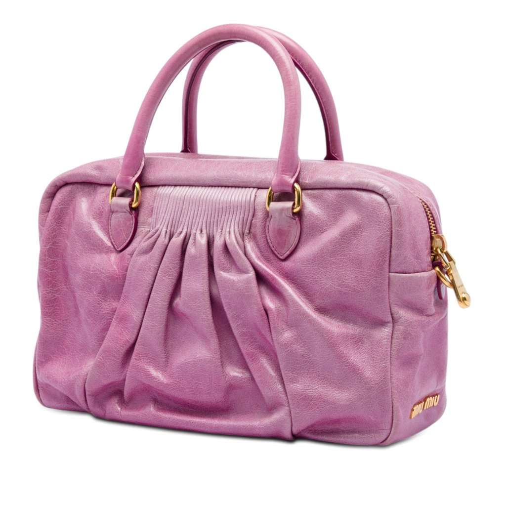 Miu Miu Vitello Lux Shirring Bauletto Satchel Pink Leather Very good - Back View