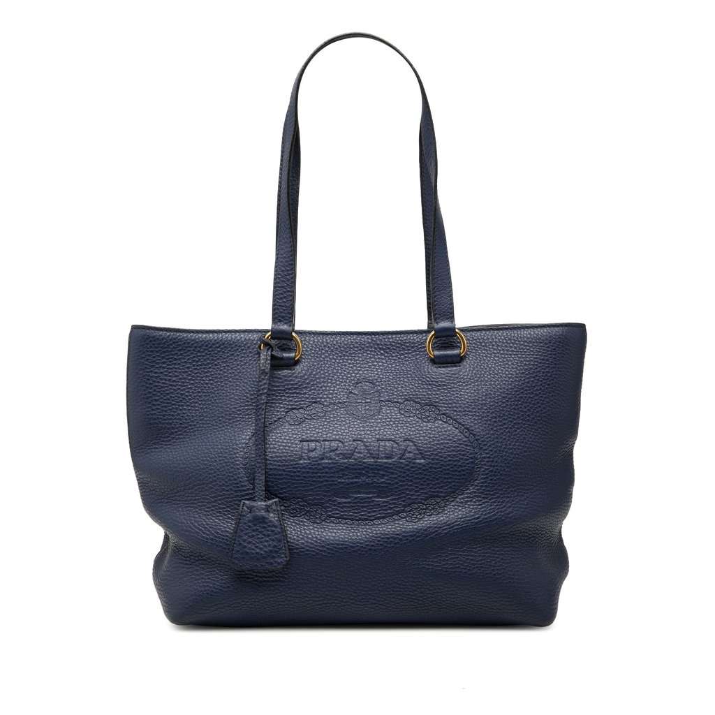 Prada Vitello Daino Canapa Logo Tote Blue Leather Very good - Front View