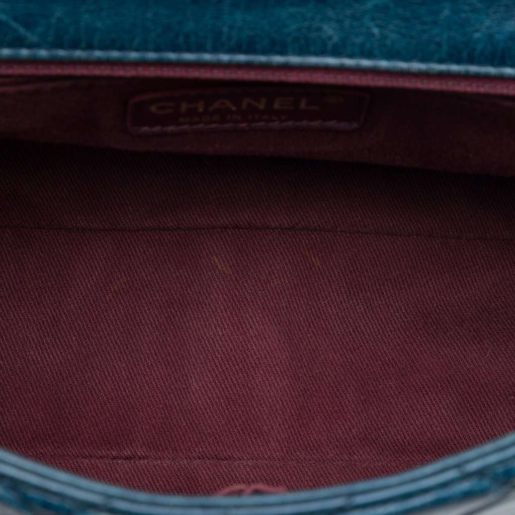 Chanel Medium Glazed Calfskin Castle Rock Top Handle Flap Blue Leather Very good - Model View